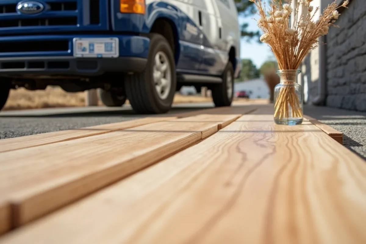 Restored and refinished flat white oak floorboards after dehumidification