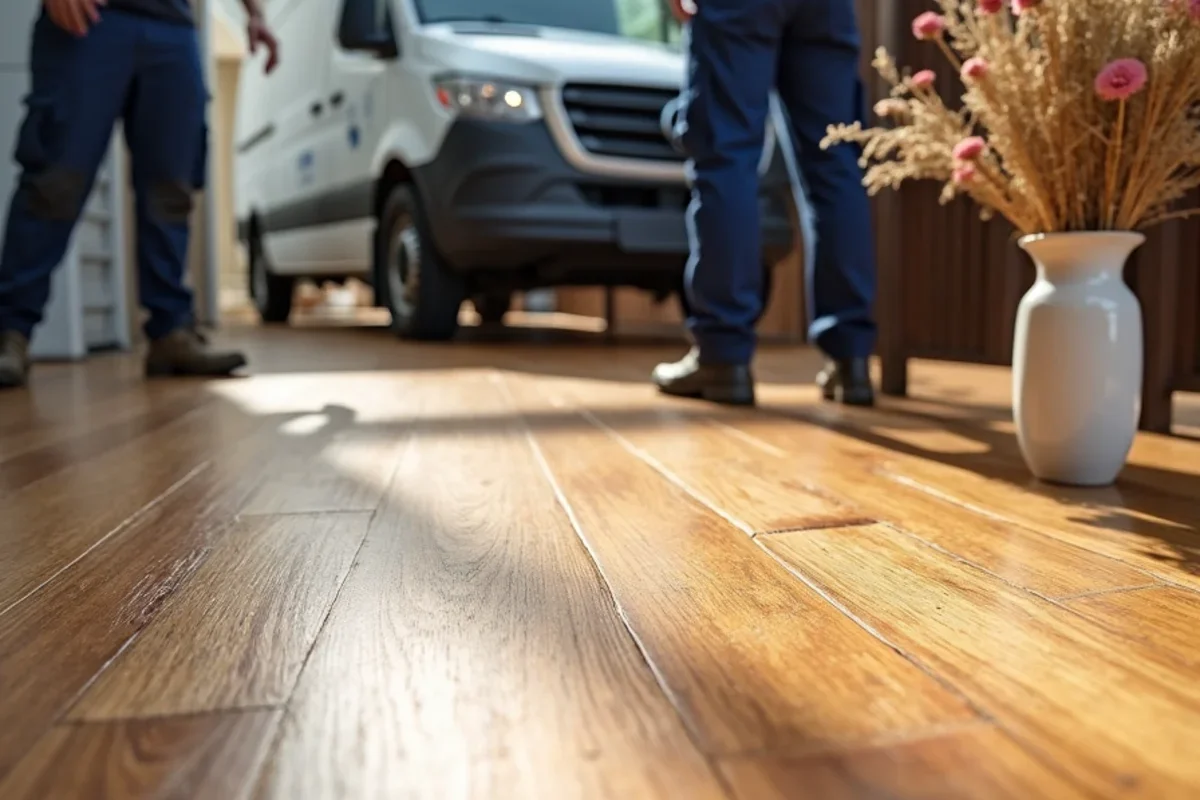 Fully dried and refinished solid oak hardwood floor after emergency leak extraction