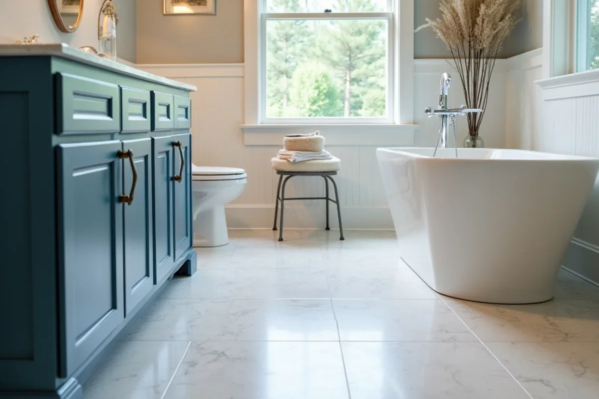 Finished designer bathroom floor tile with zero lippage in Atlanta GA