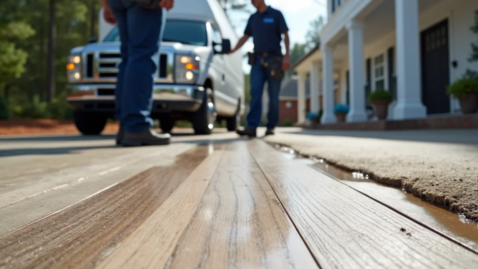 Water oozing between luxury vinyl plank joints when stepped on in Atlanta home