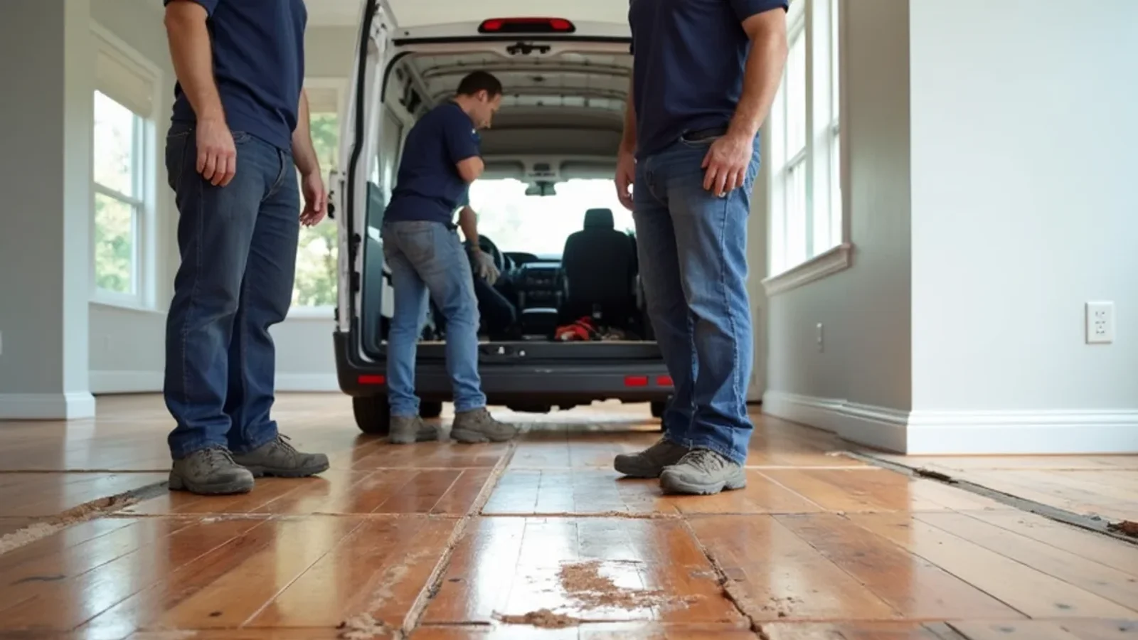Severe buckled hardwood floor lifting off subfloor in an Atlanta residence