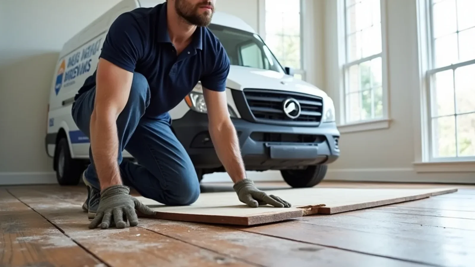 Replacing water damaged flooring planks after plumbing leak in an Atlanta residence