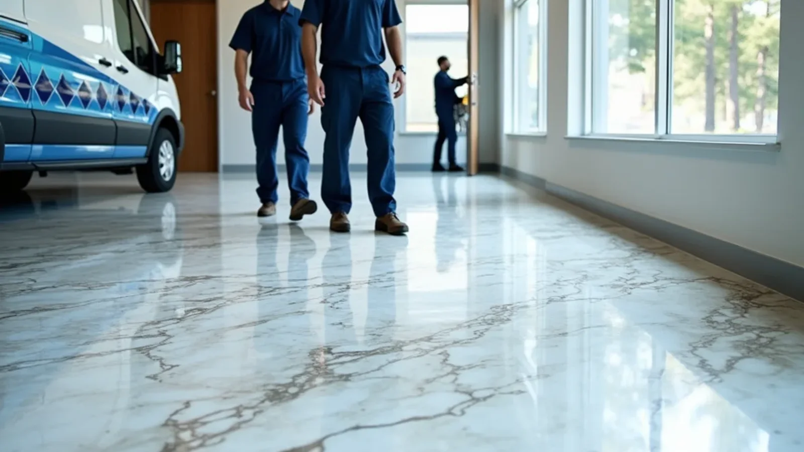 Artisan metallic marble epoxy floor with pearlescent swirls in an Atlanta commercial clinic