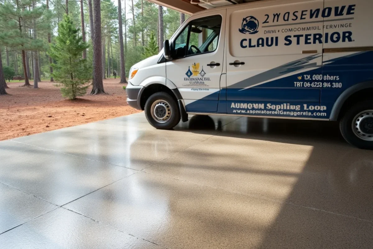Popular garage floor flake color blends: Domino, Saddle Tan, Nightfall, and Creekbed