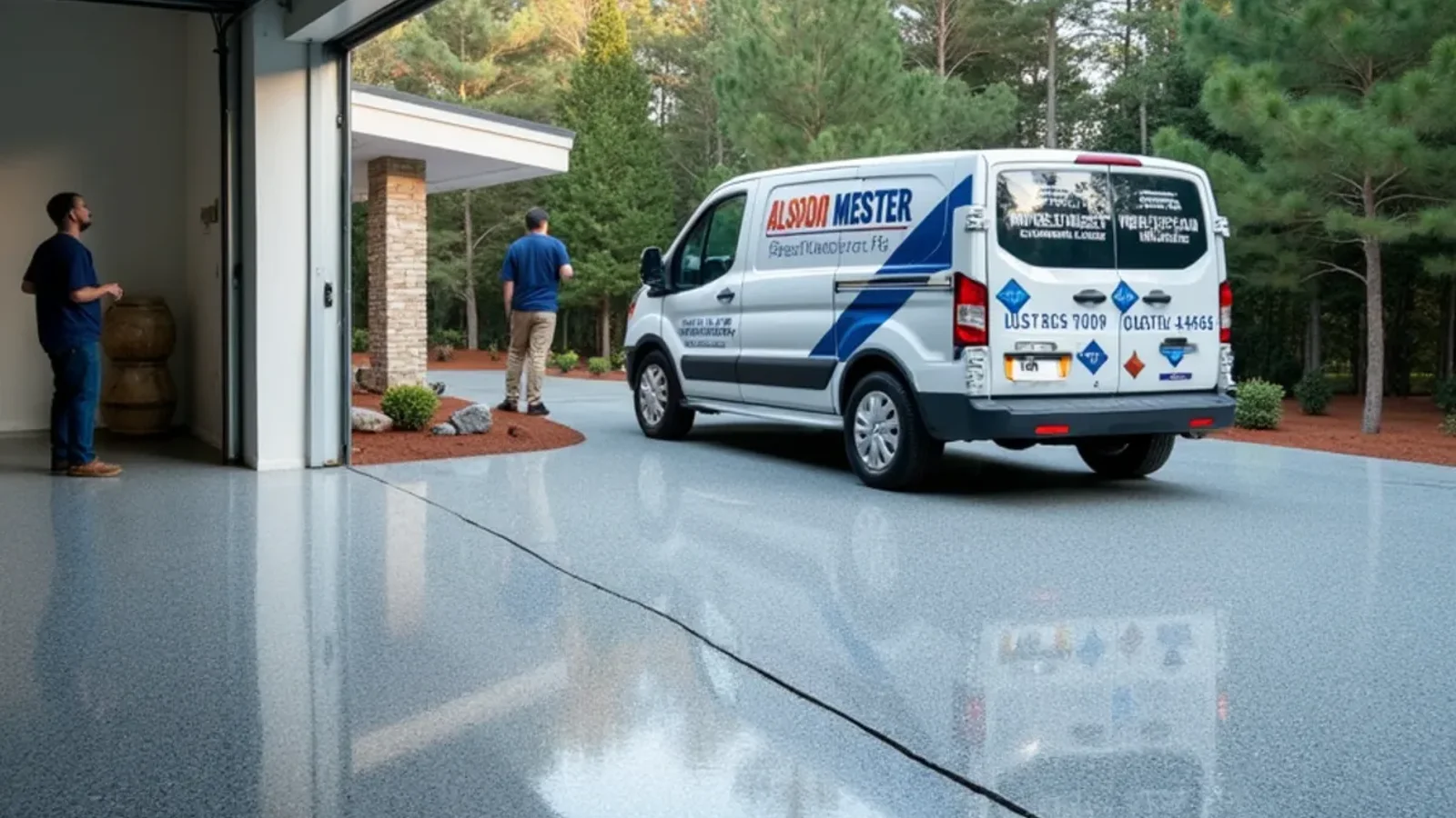 Full broadcast decorative color flake garage floor with granite texture in Atlanta GA