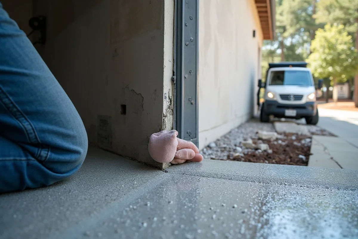 Applying decorative flake coating seamlessly up concrete vertical stem wall in an Atlanta garage