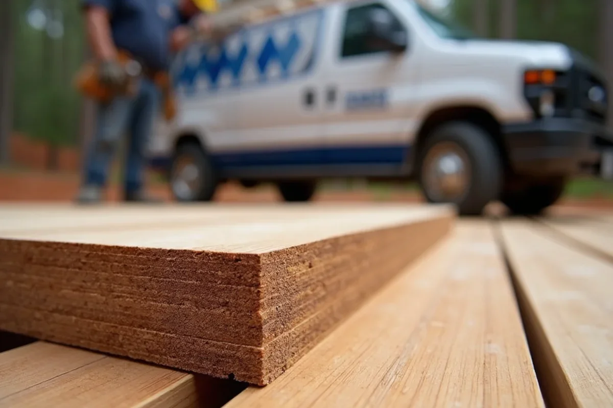 Cross-section of high-density engineered hardwood showing thick sawn wear layer and multi-ply core