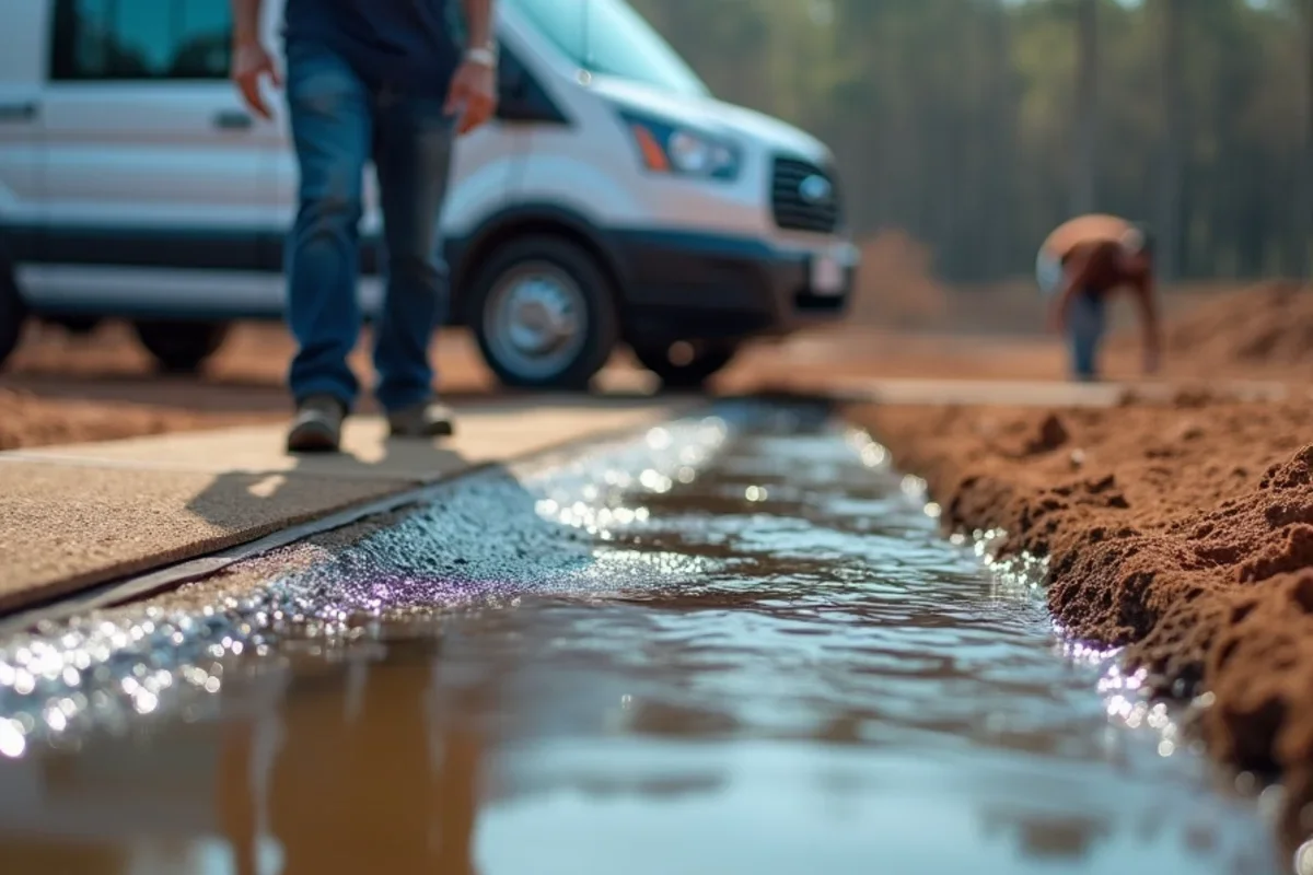 Close-up demonstration showing non-porous waterproof composite core unaffected by standing water