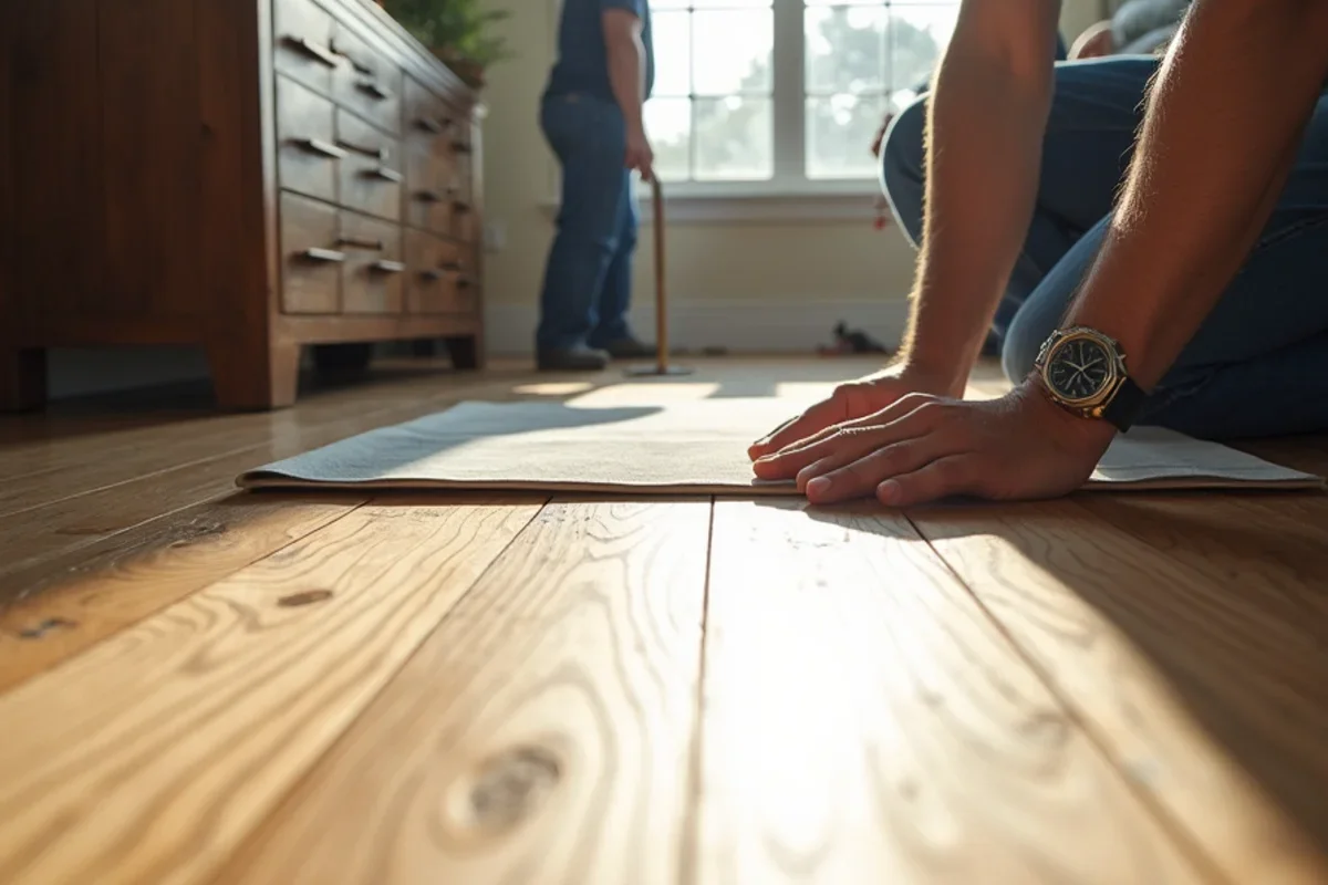 7-inch character grade European white oak hardwood installation across a sunlit living room in Historic Brookhaven GA
