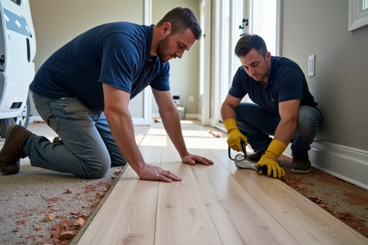 Waterproof luxury vinyl plank installed over leveled subfloor in Candler-McAfee