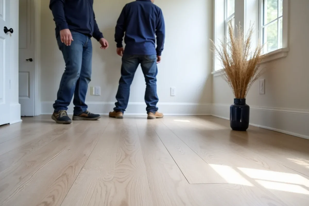 Completed waterproof luxury vinyl plank floor in a newly renovated Mableton home