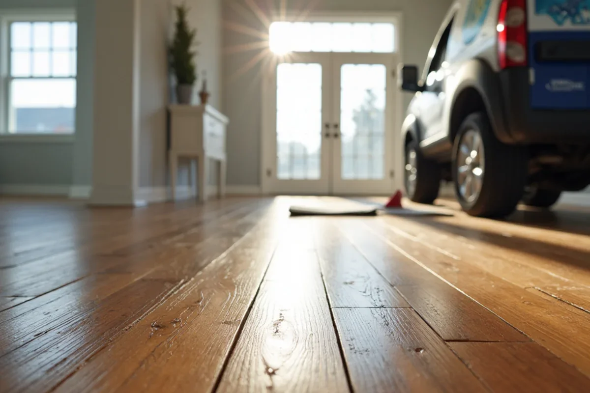 Refinished original 1960s narrow-strip red oak hardwood flooring in a renovated Mableton GA ranch home