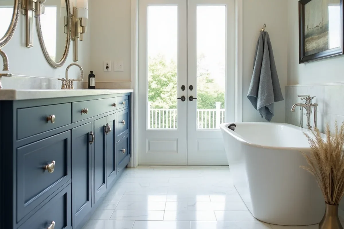 Modern porcelain floor tile in a renovated North Druid Hills bathroom