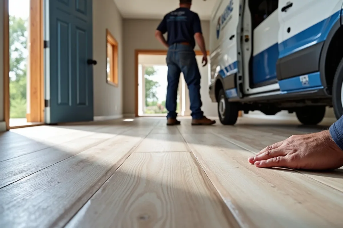 Waterproof rigid-core SPC luxury vinyl plank installed in a finished walkout daylight basement in Sandy Springs GA