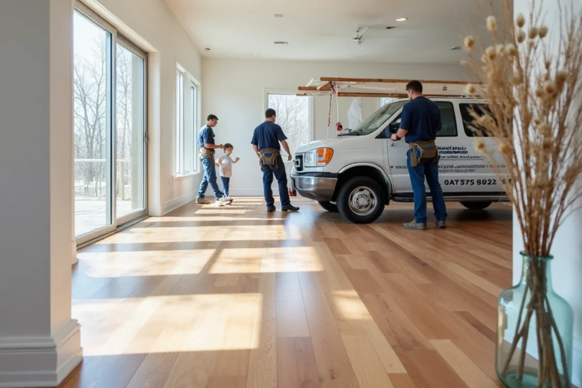 Completed hardwood floor install across an open-concept South Fulton residence
